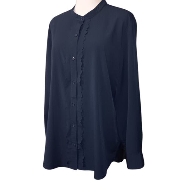 BANANA‎ REPUBLIC Blouse Top Flowy Dark Navy Blue XL Career Office Professional - Picture 1 of 8